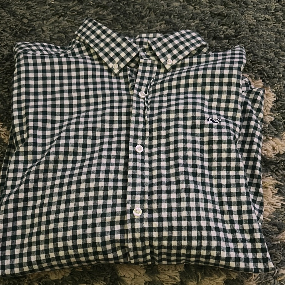 Green and White Checkered Button-Up Shirt